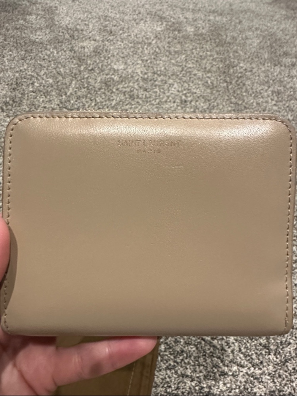 Saint Laurent Taupe Leather Zip Card Case